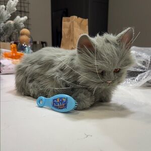 Fur Real Friends 2002 Gray Interactive Cat Toy with brush